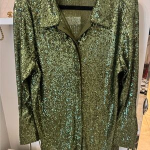 Topshop Green Sequin Top
